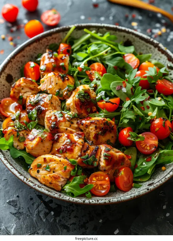 Grilled Chicken Breast with Tomato and Arugula Salad