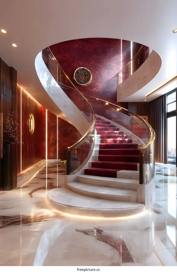 Modern Red And White Marble Staircase Interior Design