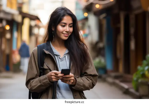 Young woman using her smartphone in the street