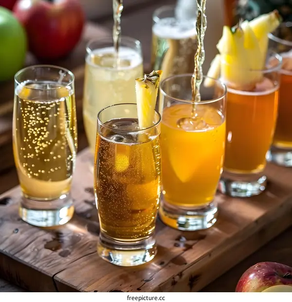 Variety of Sparkling Apple Cider Drinks in Glasses