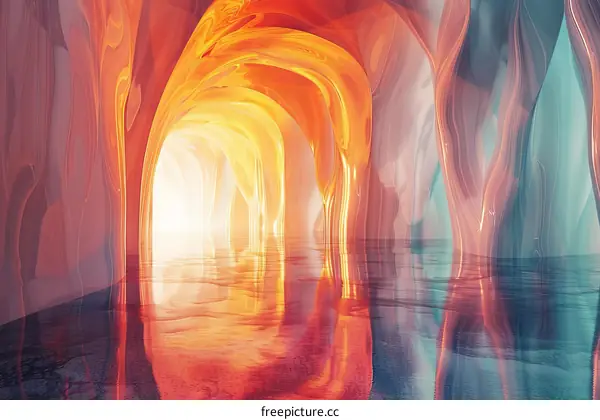 Surreal Glowing Orange Cave by Water