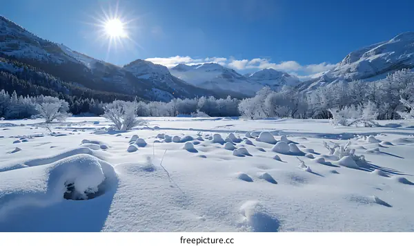 Snowy Winter Landscape with Mountains