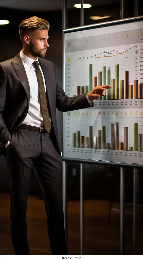 Businessman Presenting Data on Interactive Whiteboard