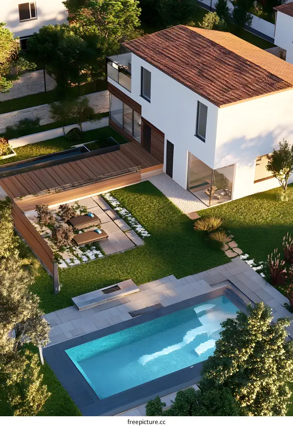 Modern House with Swimming Pool and Backyard