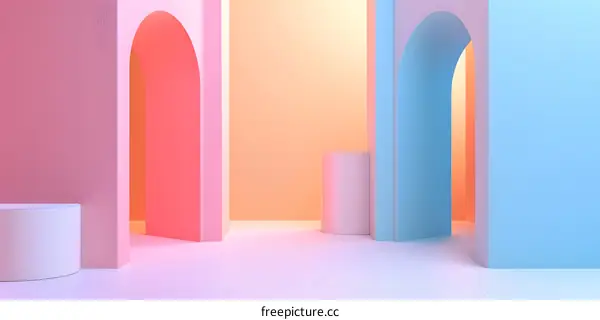 Abstract Minimalist 3D Archway Background With Pastel Colors