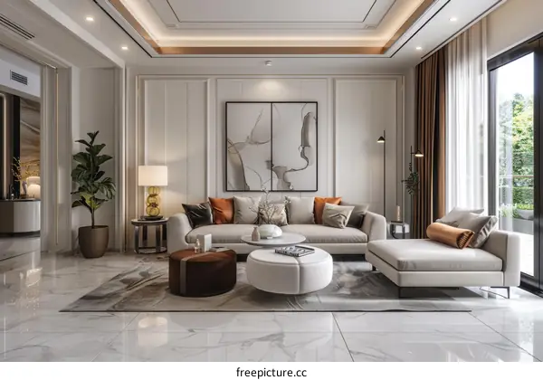 Modern Living Room Interior Design With White Sofa And Abstract Art