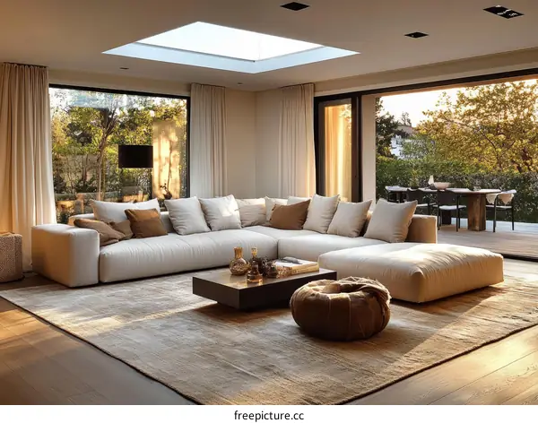 Modern Living Room with Large Windows and Outdoor View