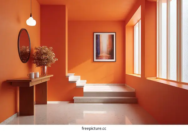 Modern Orange Interior Design with Wooden Furniture