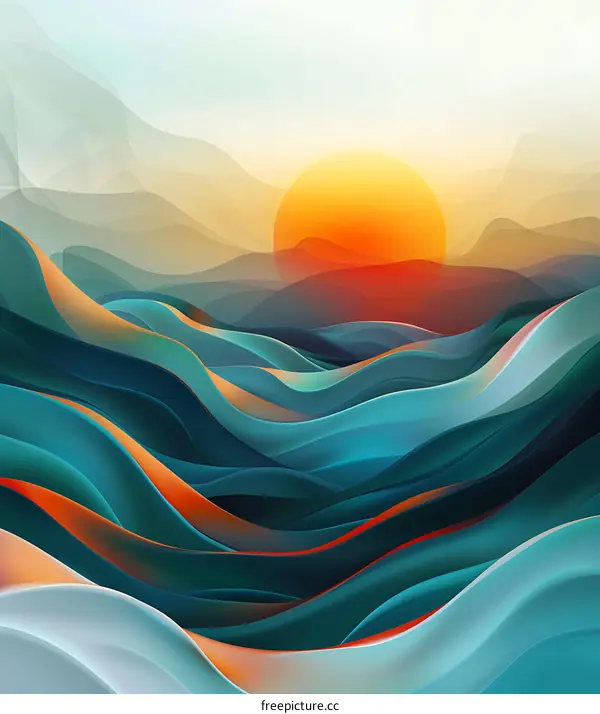 Abstract Sunrise Landscape With Wavy Mountains
