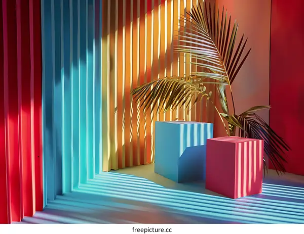 Colorful Room With Striped Walls and Palm Tree