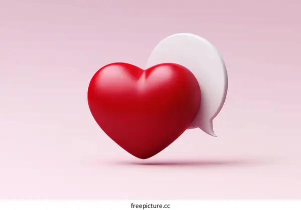 3D Red Heart with Speech Bubble on Pink Background