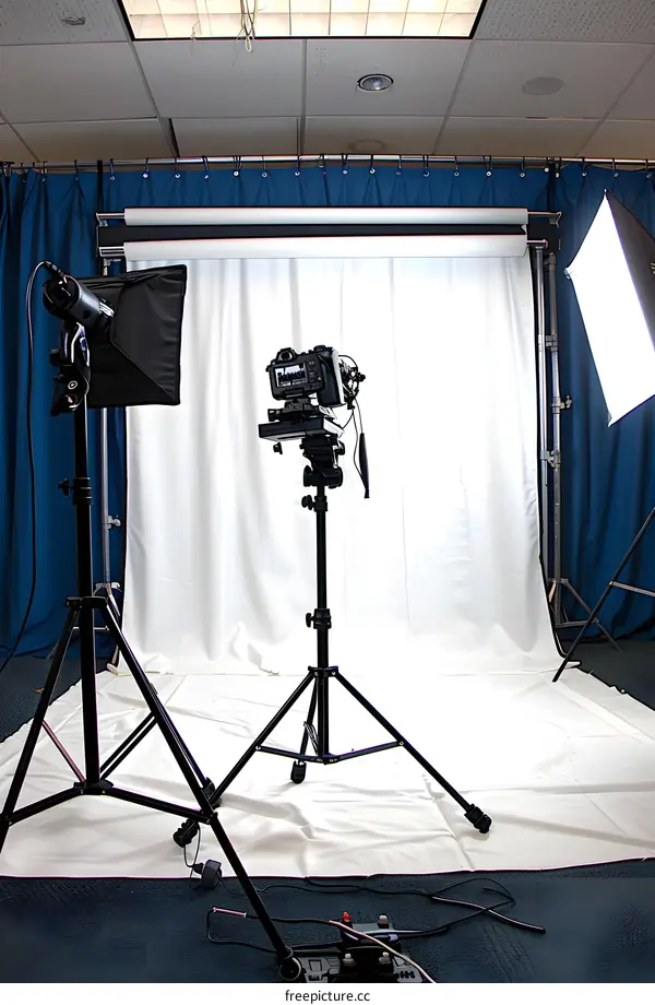 Professional Photo Studio Setup with Camera and Lighting Equipment