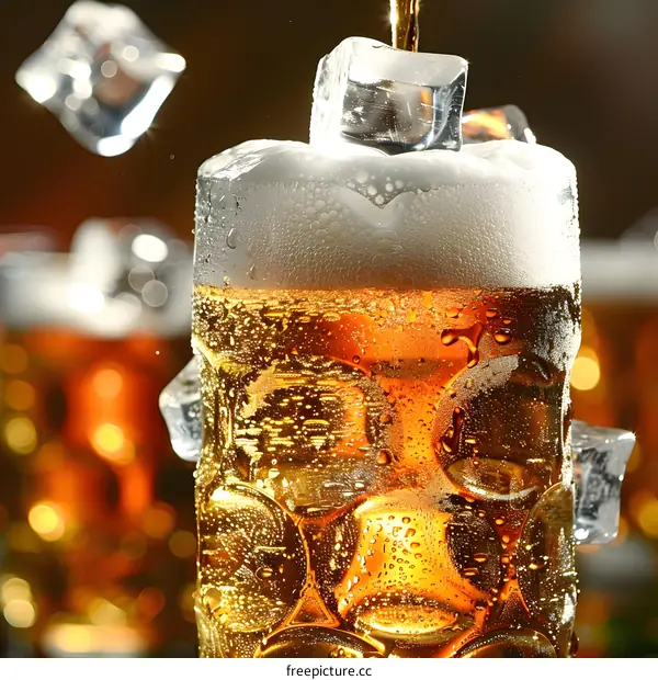Glass of Beer with Ice Cubes