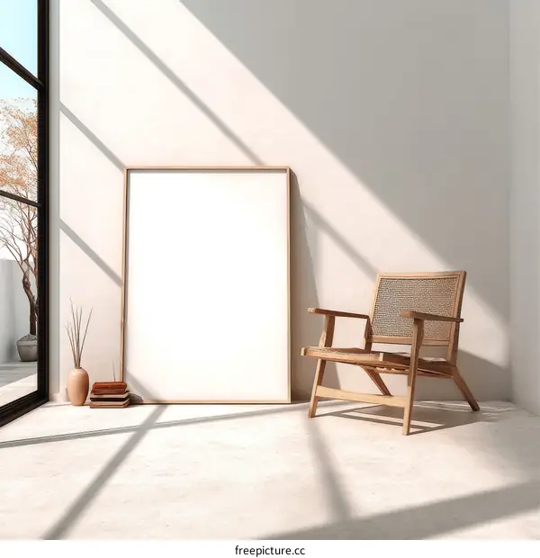 Minimalist Modern Living Room Mockup with Empty Frame