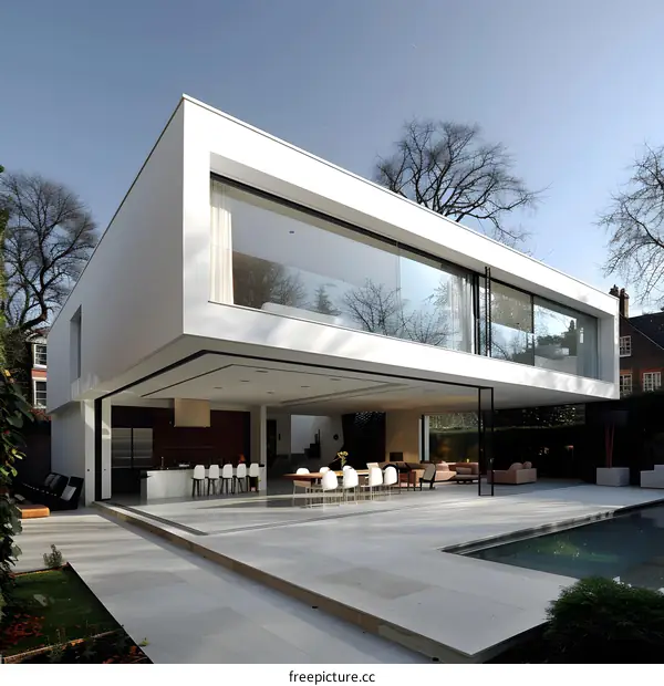 Modern Minimalist House with Large Windows and Swimming Pool