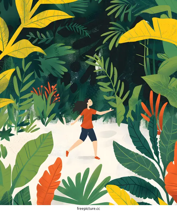 Young Woman Exploring Lush Tropical Jungle