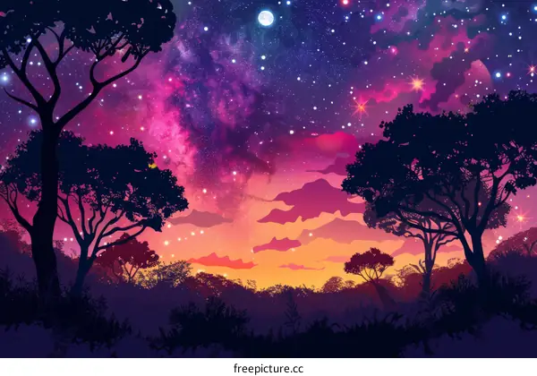 Forest under the night sky