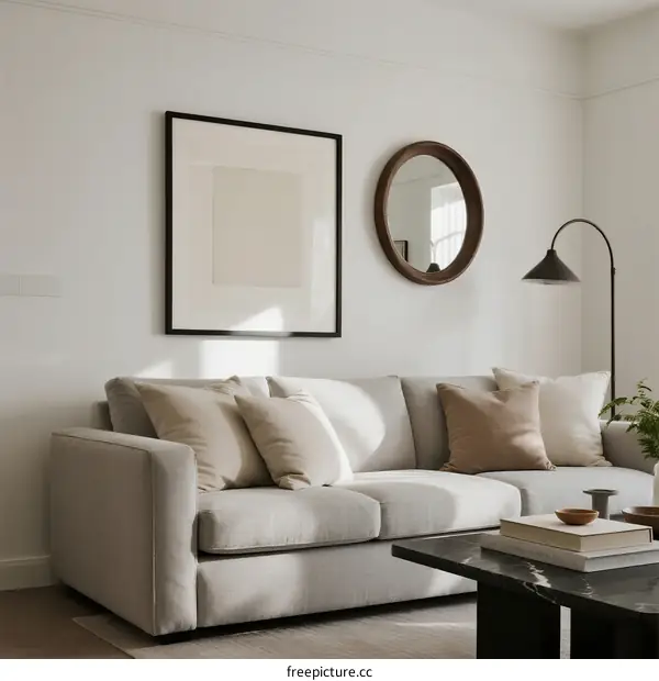Modern Living Room with Neutral Sofa and Decorative Elements