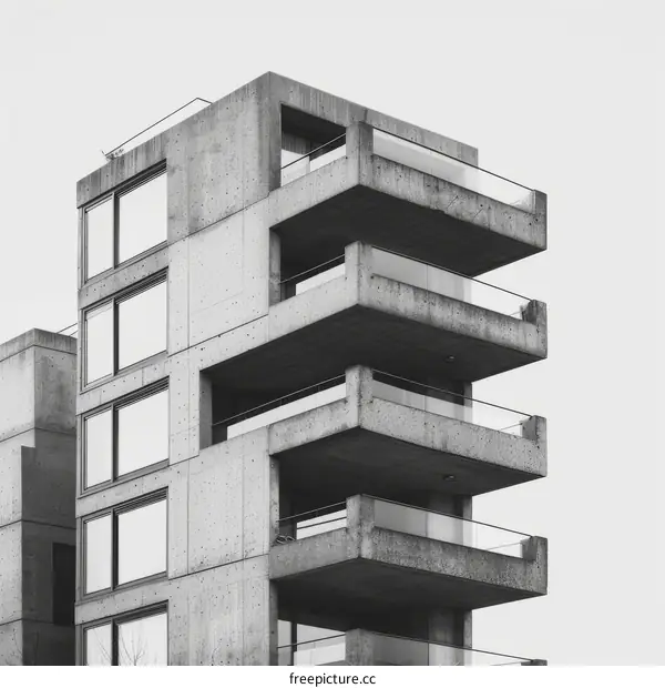 Black and white concrete building with balconies