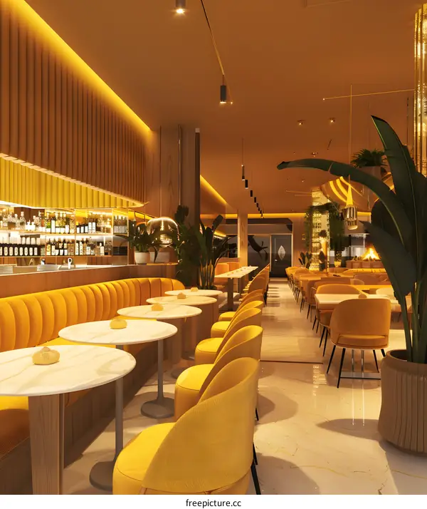 Modern Restaurant Interior Design With Yellow Chairs and Tables