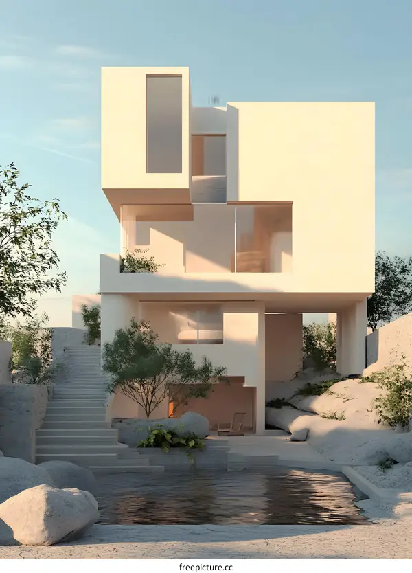 Minimalist Modern House with Pool and Landscape Design