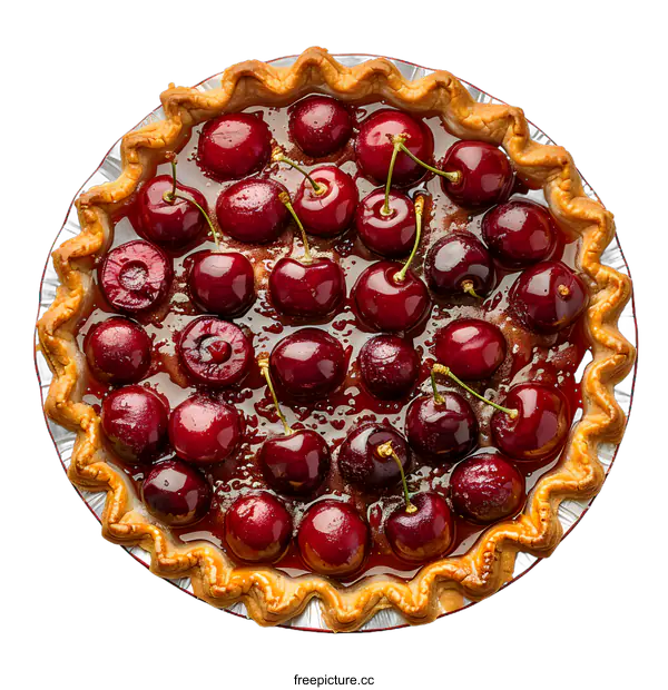 [Transparent Background PNG]Top view of a cherry pie with a lattice crust