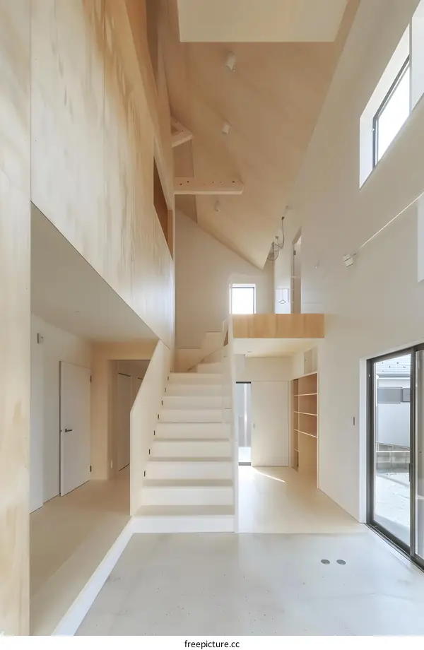 Modern Minimalist Wooden Staircase in a Bright House