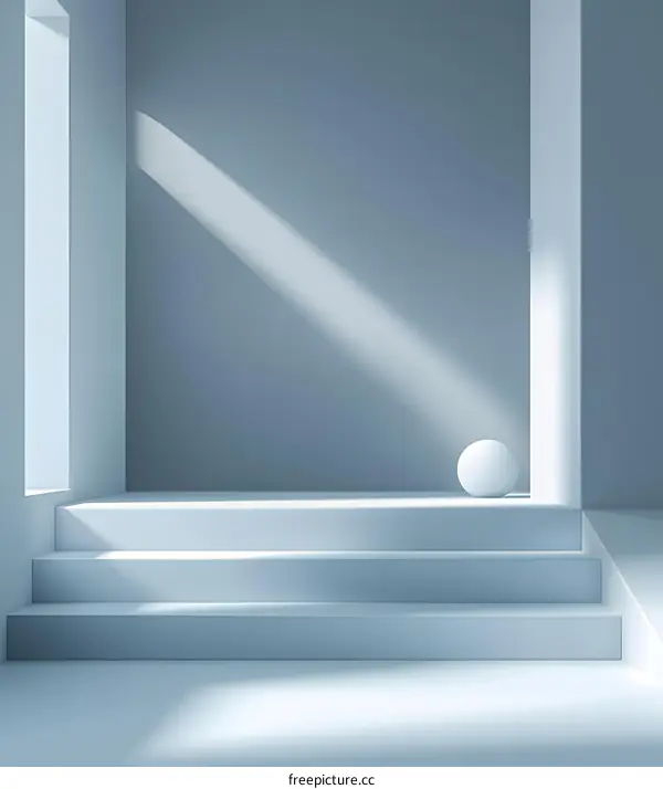 Minimalist Abstract Light Blue Room With Stairs And Sphere