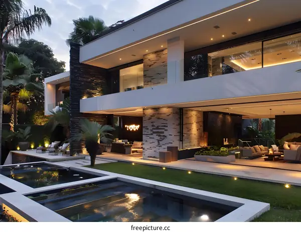 Modern House Exterior With Swimming Pool and Landscaping
