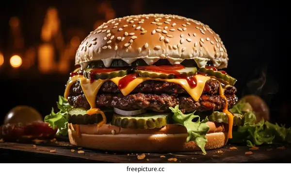 yummy double cheeseburger with pickles