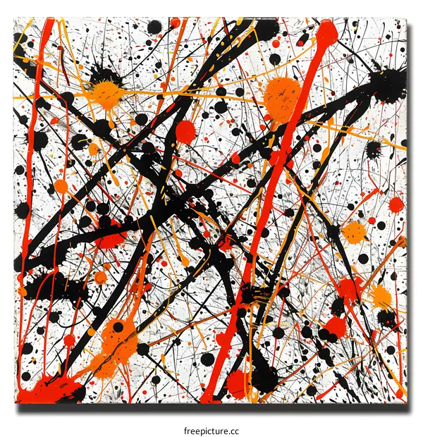 Abstract Painting With Black Orange Red White