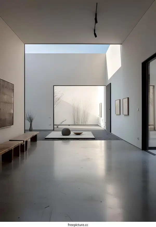 Modern Minimalist Architecture Design with a Courtyard and Natural Light