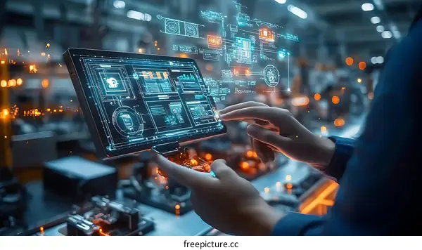 Industrial Worker Using Augmented Reality Tablet