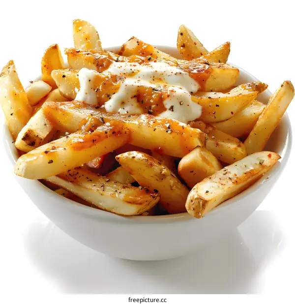 French Fries with Sauce in Bowl