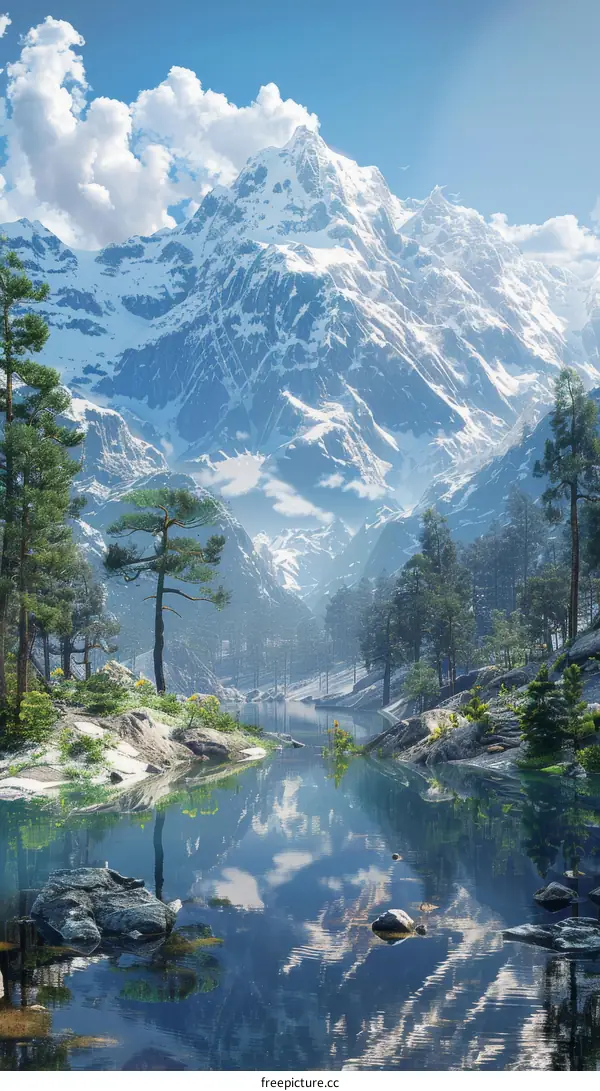 Serene Mountain Lake with Snow-Capped Peaks