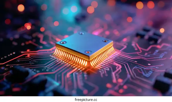Close-up of a computer chip on a circuit board