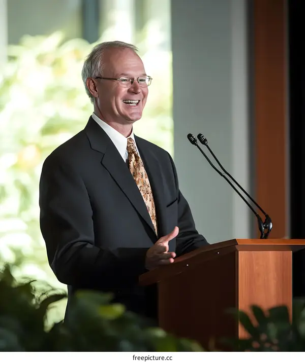 Man Giving a Speech at a Podium