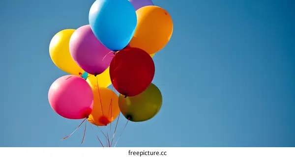 Colorful Balloons Floating in Blue Sky