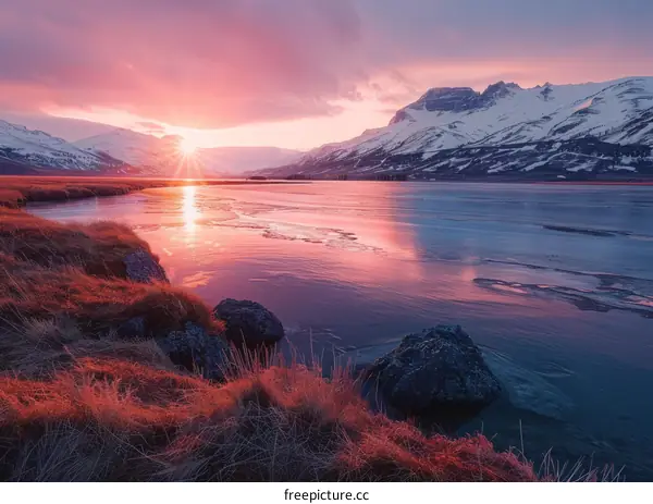 Sunset Over the Mountain Lake