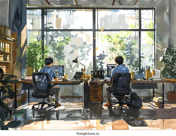 Two men working in an office