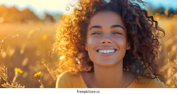 Smiling Woman Outdoors in a Field