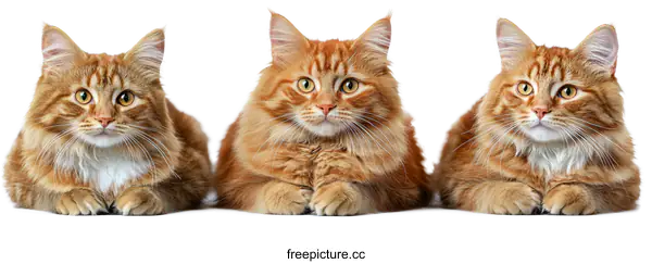[Transparent Background PNG]Three Ginger Cats on a White Background