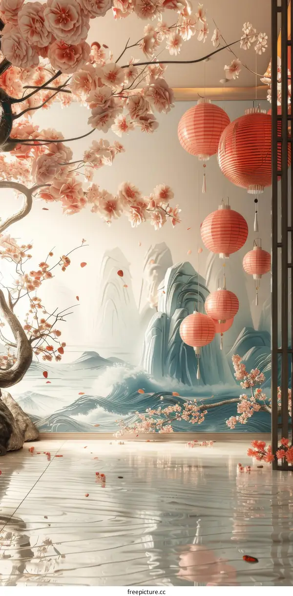 Elegant Chinese Style Interior Design Illustration