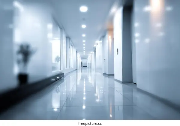 Modern Empty Office Corridor with Light Reflecting on Floor