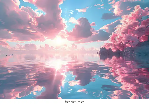 Rosy Clouds Painted in the Lake