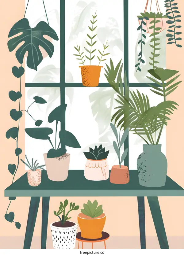 Indoor Plants and Window Illustration