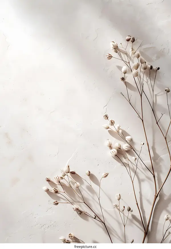 Dried Flowers on a White Background with Shadows