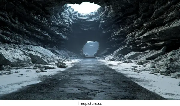 Dark Cave Entrance on a Beach