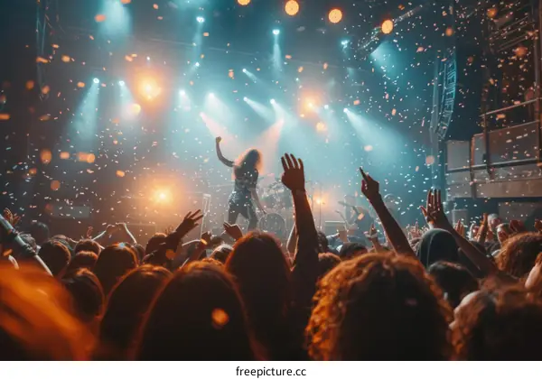 Confetti falling on crowd at a concert