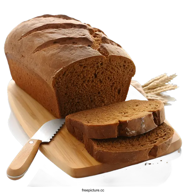 [Transparent Background PNG]Freshly Baked Loaf of Brown Bread on Cutting Board